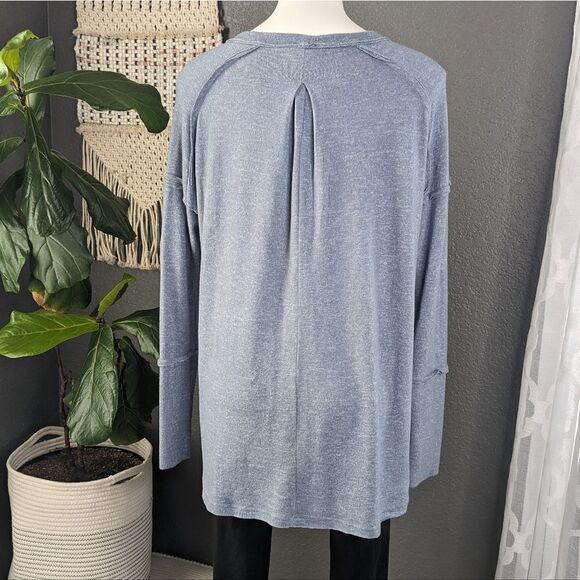 Easel Oversized Washed Cotton Blue Long Sleeve Tunic Top - Picture 2 of 8